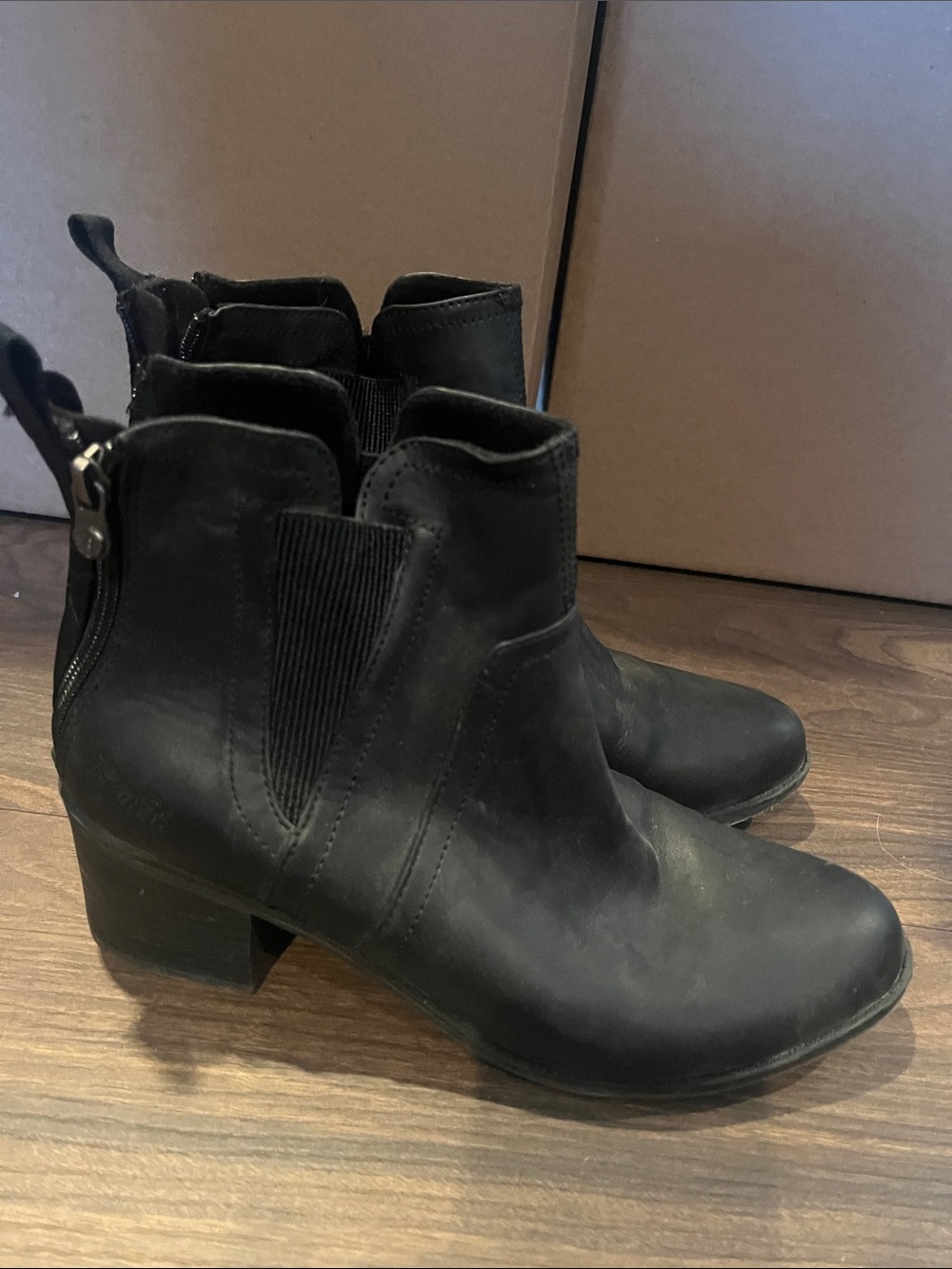 Black Ankle Booties with Low Block Heel